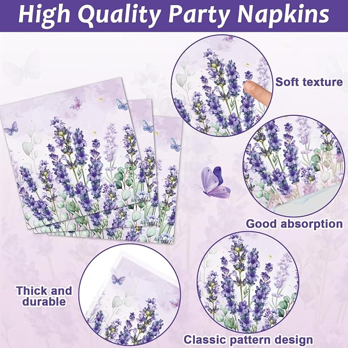 96Pcs Purple Party Supplies Lavender Paper Plates Napkins Summer Decoration | - Image 4