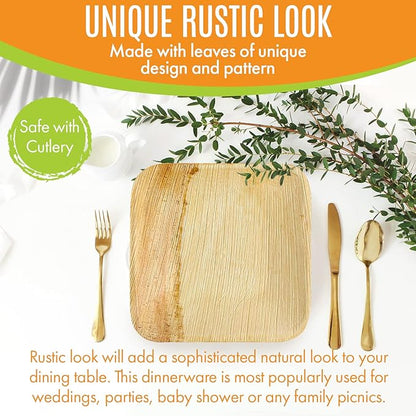 Raj Palm Leaf Plates Bulk [100-Pack] 6" Square Plates(7 CASES - 700 PACK) like Bamboo plates Disposable, Strong, Decorative Compostable Tableware for weddings, Lunch, Dinner, Outdoor BBQ