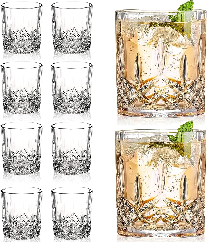 Gencywe Crystal Whiskey Glasses Set of 8, 11 OZ Old Fashioned Whiskey Glasses by Gencywe
