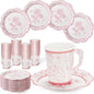 FillTouch 100 Sets Pink Floral Paper Tea Cups and Saucers Disposable Paper Tea by FillTouch