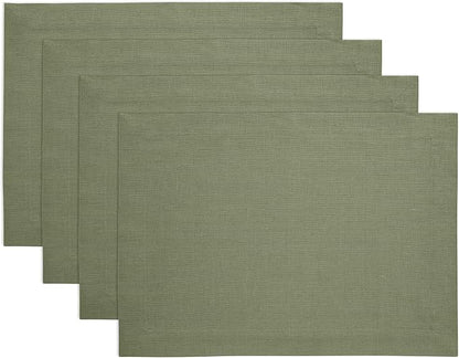 Solino Home Linen Cloth Placemats Set of 4 - 100% Pure Linen Oil Green Placemats 14 x 19 Inch for Spring, St Patricks Day, Easter - Fete