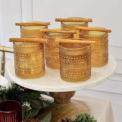 Kate Aspen Beaded Amber Drinking Glasses Set of 6-10 oz Vintage Glassware Set - Image 8