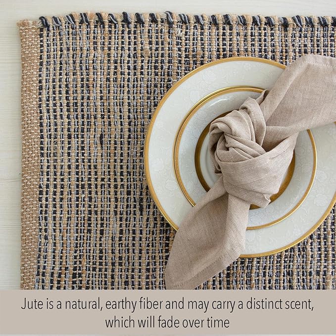Natural Jute & Grey Placemats, 13x19 Inch Dining Table Placemats - Image 2