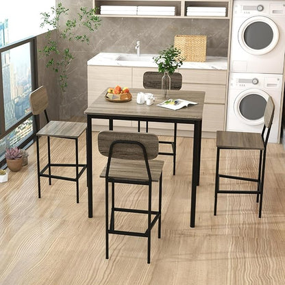 Giantex 5-Piece Dining Table Set W/Counter Height Table & 4 Bar Stools, Modern Kitchen Dining Set W/Footrest & Backrest, Space-Saving Dinette Set for Pub, Dining Room, Restaurant (Black Oak)
