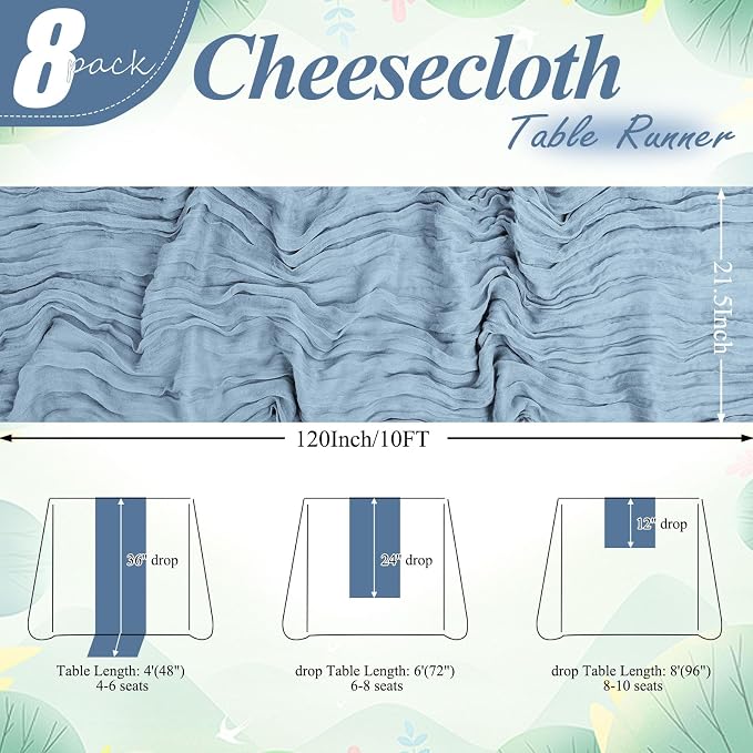 20 Pack Dusty Blue Cheesecloth Table Runner 10FT Long Boho Gauze Fabric Table - Image 2