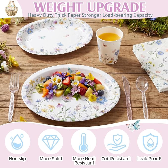 350 Pcs Wildflower Oval Paper Plates Set - Image 4