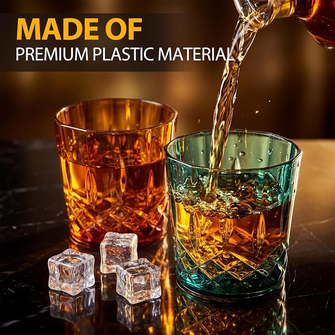 Yungyan 24 Pcs Plastic Clear Whiskey Glasses, 10 oz Unbreakable Reusable Old - Image 3