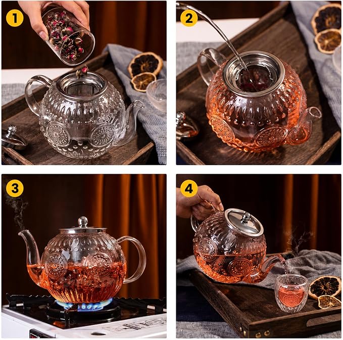 Amzcku 50OZ/1500ml Vintage Glass Teapot Set - Image 4