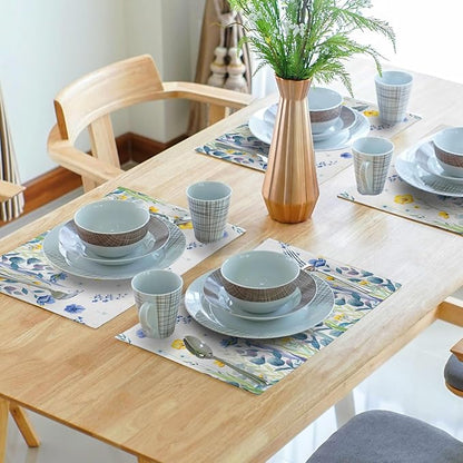Watercolor Floral Placemats Set of 4 Blue Yellow Poppy Flowers Washable Non-Slip Heat Resistant 12×18 Inch Spring Summer Seasonal Linen Fabric Table Mats for Kitchen Dining Table