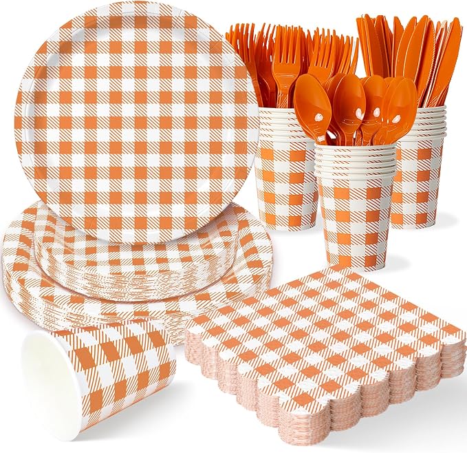 Vyntra Checkered Gingham Paper Plates and Napkins Set by PartyTablewareSupplies