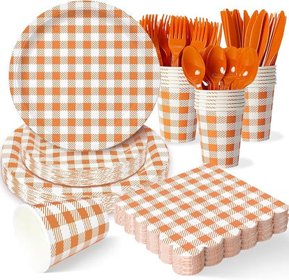 Vyntra Checkered Gingham Paper Plates and Napkins Set by PartyTablewareSupplies