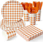 Vyntra Checkered Gingham Paper Plates and Napkins Set by PartyTablewareSupplies