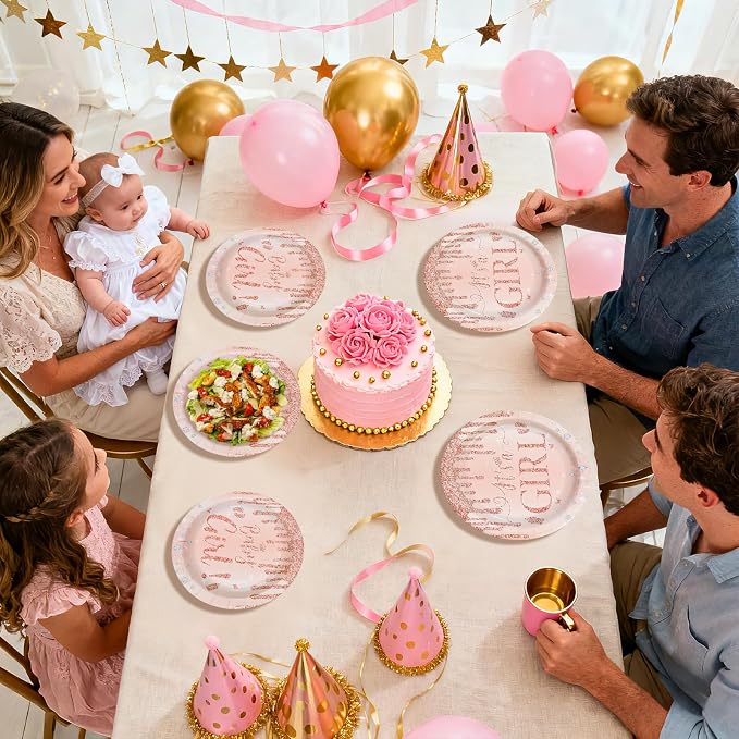 96 Pcs It's a Girl Baby Shower Party Decorations, Serves 24 | Diamond Rose Gold - Image 8