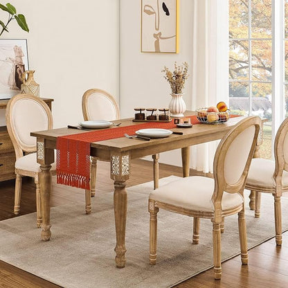 Macrame Style Boho Table Runner, 12x60 Inch Dark Orange | Woven Boho Table - Image 3