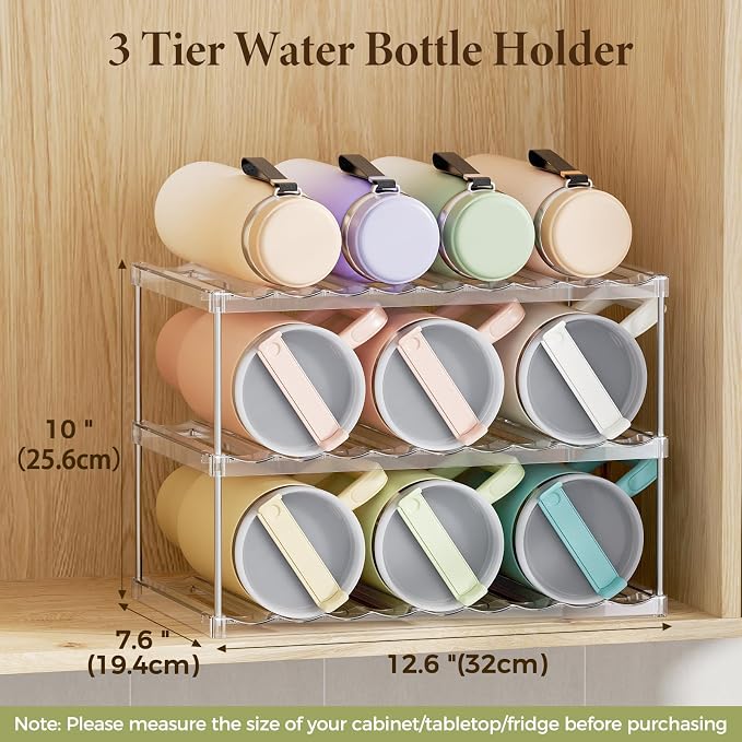 LAMU Stackable Water Bottle Organizer Holder Tumbler Cup Storage Rack | 3 Tier - Image 2