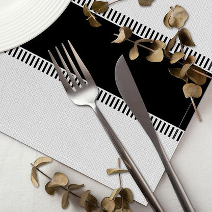 CSFOTO Modern Minimalist Line Decorative Placemats Set of 4 Heat-Resistant Non-Slip Black and White Linen Place Mats for Dining Table 18"x12" Washable