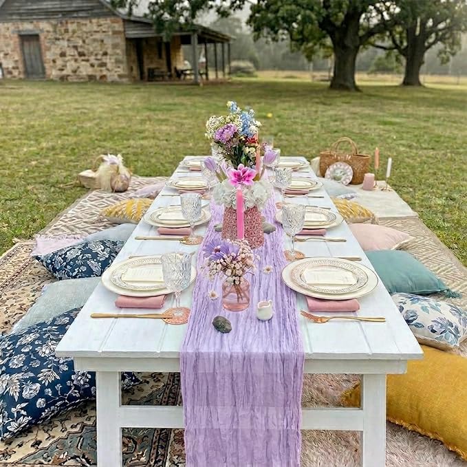 10 Pack Lavender Purple Cheesecloth Table Runner 17 x 108 Inch | Boho Gauze - Image 7