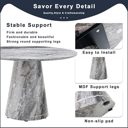 Round Dining Table Set for 4, 45" Modern Faux Marble Kitchen Table and Upholstered Chairs, 5 Piece Small Circle Dinette Set for Dining Room, Kitchen (Marble Gray Set)