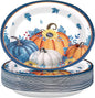 50Pcs Fall Oval Paper Plates Thanksgiving Plates 10" X 12" Large Disposable Blue White Pumpkin Plate Autumn Sunflower Platter Dinner Tableware for Autumn Harvest Thanksgiving Party Decorations