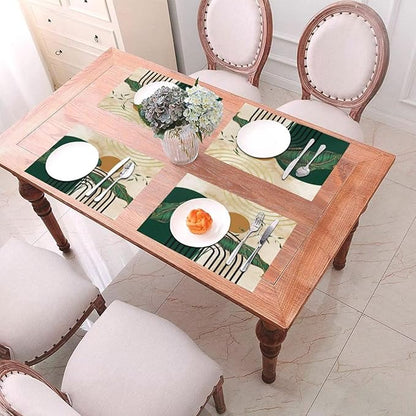 Abstract Emerald Placemats Minimalist Modern Contemporary Aesthetic Vintage Arch Neutral Washable Place Mats 12x18Inch for Dining Kitchen Farmhouse Decor 6 PCS