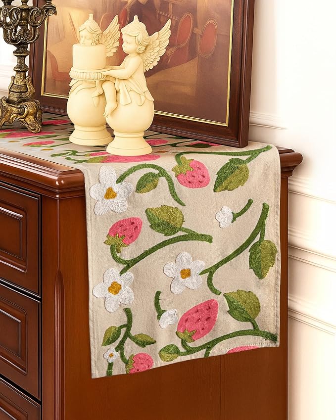 Canvas Embroidered Narrow 13"x 72" Table Runner, Rustic texture, Machine - Image 5