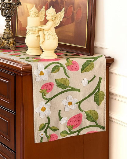 Canvas Embroidered Narrow 13"x 72" Table Runner, Rustic texture, Machine - Image 5