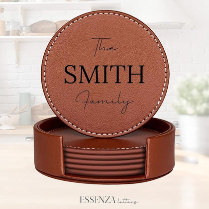 Set of 6 Engraved Leather Coasters - Image 3