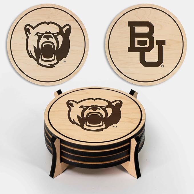 LazerEdge Baylor Bears Wooden Coaster Set - Maple Wood - Officially Licensed Product - 4-Pack