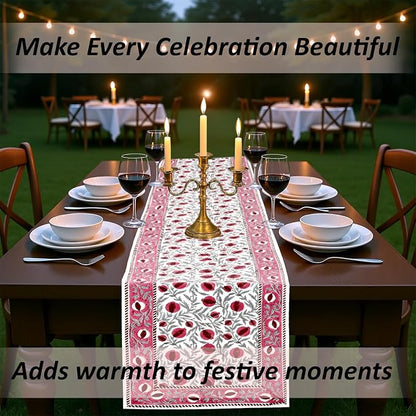 Sangria Red Hand Block Print 100% Cotton Table Runner 16x106 Inch | Perfect - Image 8