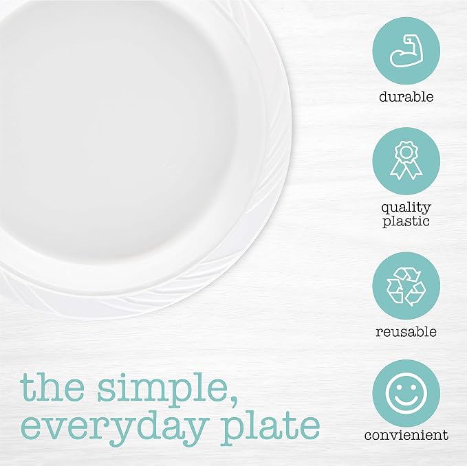 100 Count Disposable 9 Inch White Plastic Dinner Plates large - Image 3