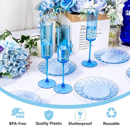 YOUBET 24Pack Blue Champagne Flutes Plastic - Image 2