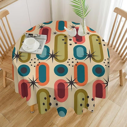 Mid Century Bohemian Round Tablecloth, Modern Medieval Geometric Abstract Print Tablecloth for Home Party Dining Room Kitchen Decor 50Inch(127cm)