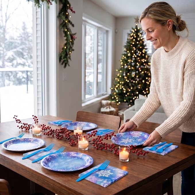 100 Pcs Disposable Winter Frozen Tableware Set - Image 3