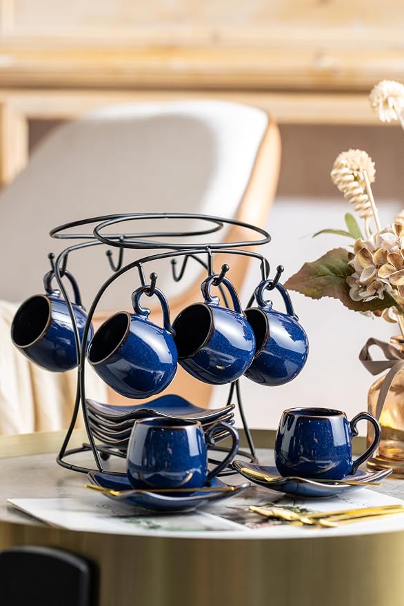LYEOBOH 3oz Espresso Cups with Saucers, Small Coffee Cups Set of 6 with Spoons - Image 6