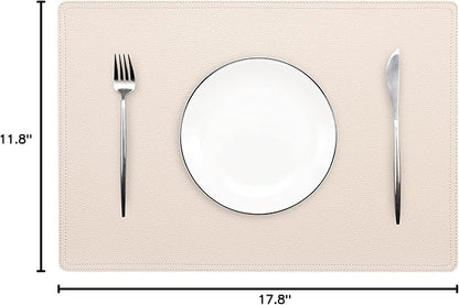 Set of 8 Faux Leather Placemats, PU Table Mats, Waterproof, Stain Resistant, Heat Resistant, Non-Slip Easy to Clean for Kitchen Dining Table,Conference Table, Beige