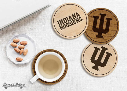 LazerEdge Indiana Hoosiers Wooden Coaster Set - Maple Wood - Officially Licensed Product - 4-Pack