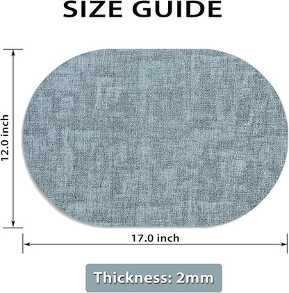 Placemats for Dining Table Set of 6 Non-Slip, Heat Resistant Oval Leather Placemat Double Layer, Waterproof Table Mats Easy to Clean for Kitchen Dining Room, Light Blue