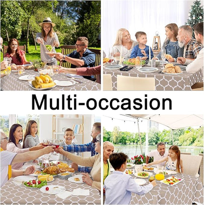 Smiry Rectangle Table Cloth, Waterproof Vinyl Tablecloths with Flannel Backing for Rectangle Tables, Wipeable Spillproof Plastic Tablecloth for Dining, Camping, Indoor and Outdoor (60"x144", Khaki)
