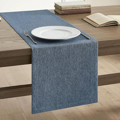 Basic Linen Style Table Runner, 14x90 Inch Navy Blue | Mitered Corner Design by ZEEMARTONLINE