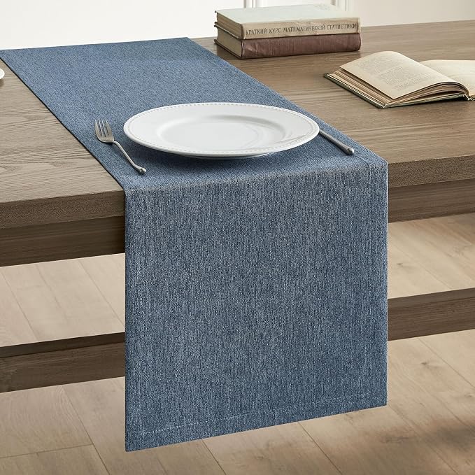 Basic Linen Style Table Runner, 14x36 Inch Navy Blue | Mitered Corner Design by ZEEMARTONLINE