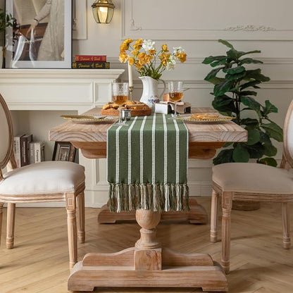 Caflife Boho Table Runner 72 Inchs Long Green, Cotton and Linen Woven - Image 6