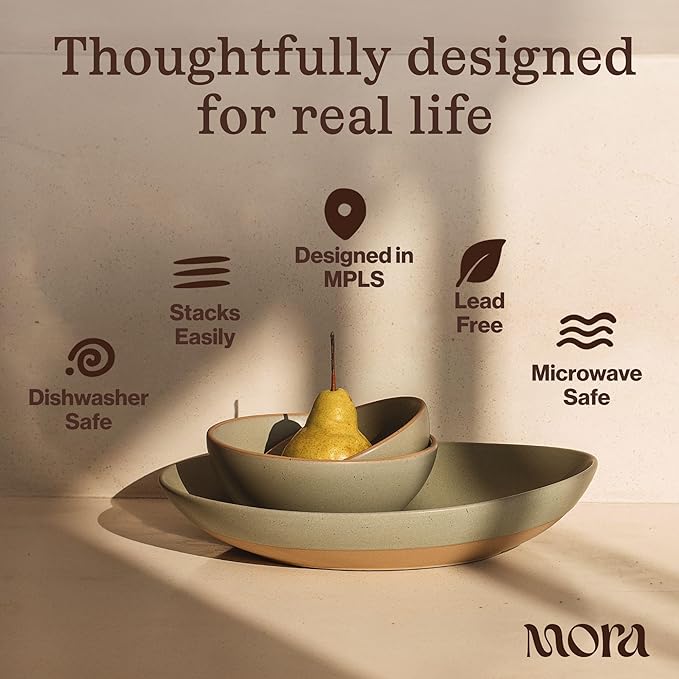 MORA Mega and Giant Serving Dishes Set of 2, 16 inch and 14 inch Ceramic Pottery Oval Platters - Microwave, Oven and Dishwasher Safe - Liquorice