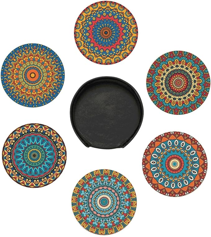 6 Pcs Mandala Drink Coasters by Cayiibe