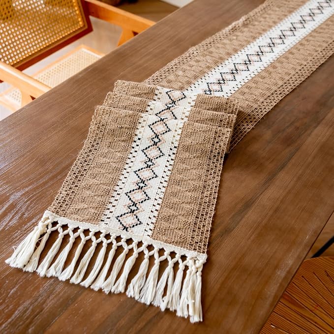 EMMTEEY Macrame Table Runner Boho Style 36 Inches Long, Scratch & Heat Resistant - Image 3