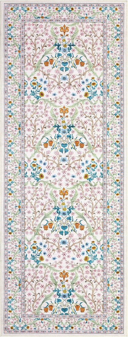 GarveeHome 2x6 Runner Rugs, Washable Rug for Hallway Pink Non Slip, Ultra-Thin Boho Soft Kitchen Runner Rug Botanical Carpet for Entryway, Laundry Room, Bedroom