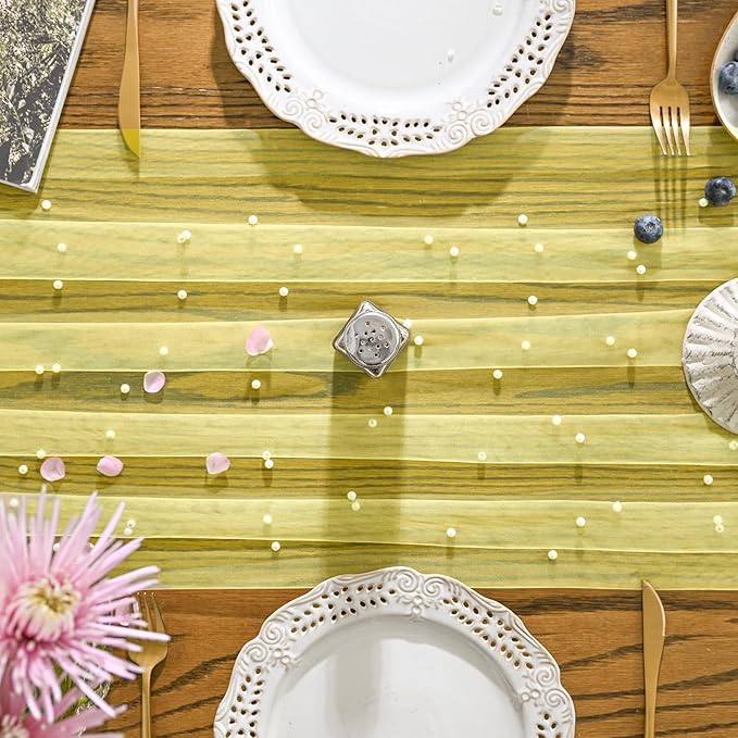 Artoid Mode Pearl Yellow Gauze Table Runner 59x120 Inch , Seasonal Sheer Kitchen Dining Holiday Wedding Birthday Baby Shower Table Decor for Home Party