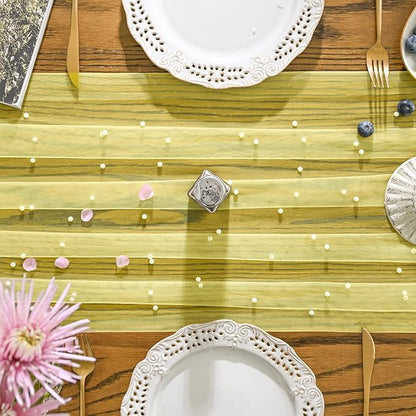 Artoid Mode Pearl Yellow Gauze Table Runner 59x120 Inch , Seasonal Sheer Kitchen Dining Holiday Wedding Birthday Baby Shower Table Decor for Home Party