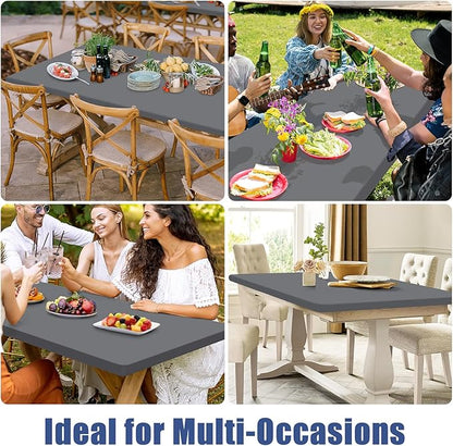 Spandex 5 Foot Rectangle Table Cloth 2 Pack, Elastic Fitted Tablecloths for Picnic, Stretch Washable Patio Table Cover for Outdoor, Camping, Banquet and Parties (Grey, 36"x60")