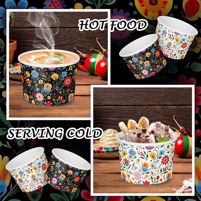 CHENGU 60 Pcs Mexican Colorful Flowers Snack Cups 9 oz Disposable Mexican - Image 3