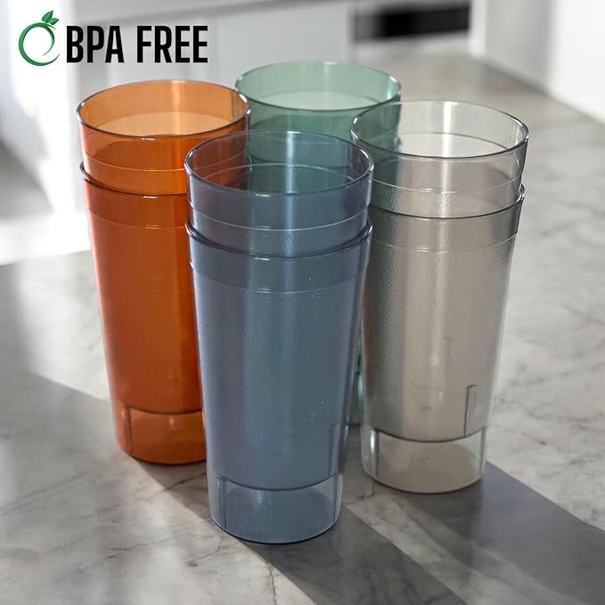 Oojami Set of 16 Plastic Tumblers, 20-Ounce Reusable Cups, BPA-Free & - Image 3